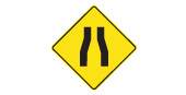 Ontario Pavement narrows ahead sign